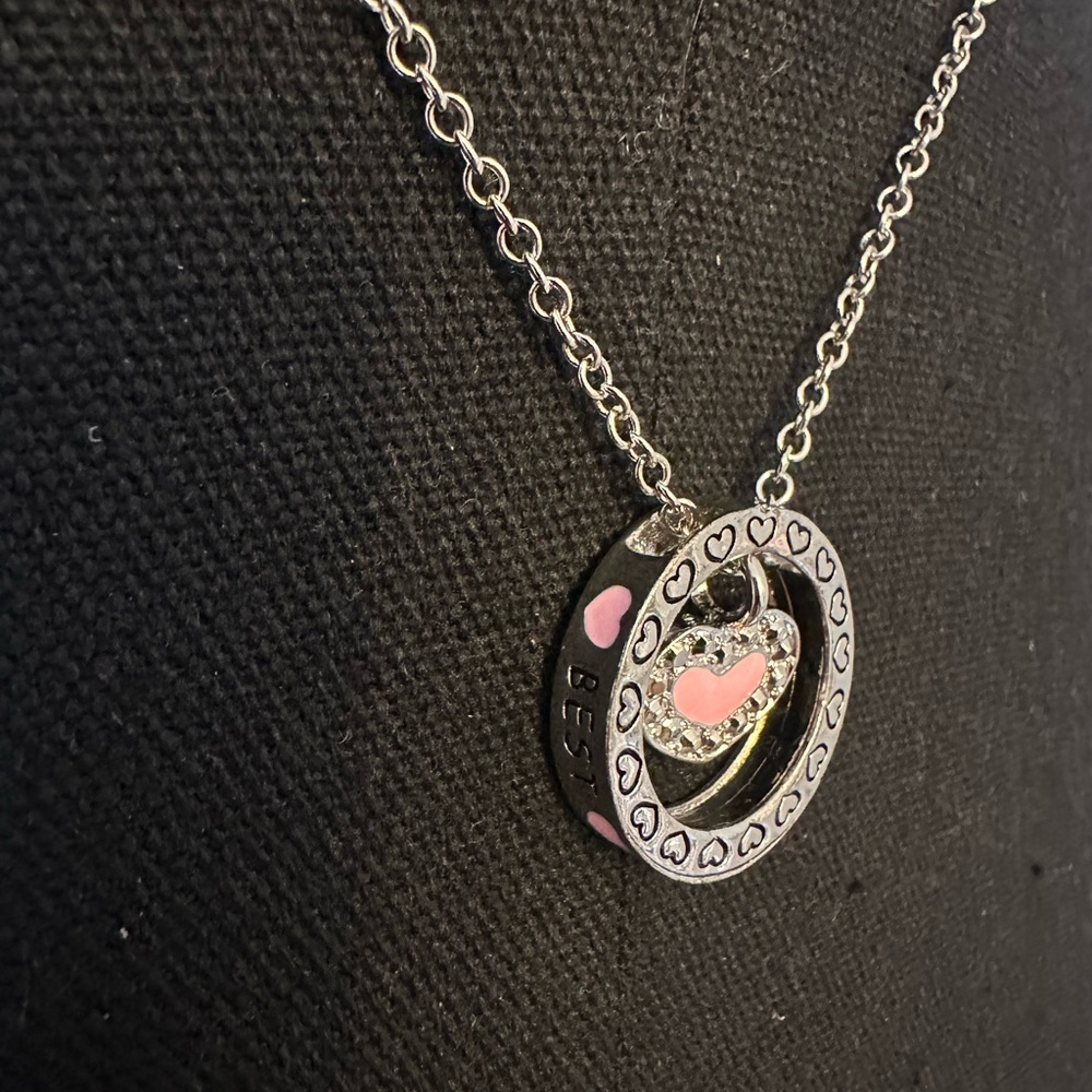 NWT Cookie Lee Friends Best Heart Pendant Necklace Pink Rhinestone